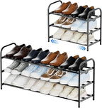 3-Tier Expandable Shoe Rack for Closet, Shoe Organizer,17”-31” Adjustable Shoe Rack,Suitable for Small Spaces,Small Front Door Wardrobe Shoe Stand,Sturdy Metal,Black