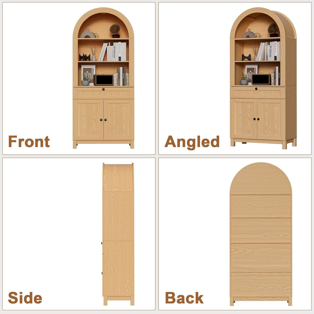 Arched Pantry Cabinet, 71" Kitchen Pantry Cabinet with Smooth Gliding Dr...