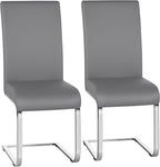Yaheetech Dining Chairs Set of 2 Modern Faux Leather Upholstered Dining Room Chairs with High Back and Metal Chrome Legs for Kitchen/Living Room/Restaurant, Light Gray