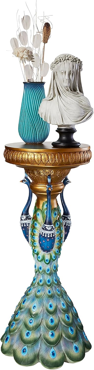 Design Toscano Ruler Peacock Sculptural Pedestal, full color
