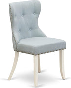 East West Furniture X077SI215-7 7 Piece Dining Table Set Consist of a Rectangle Dining Room Table with X-Legs and 6 Baby Blue Linen Fabric Upholstered Chairs, 40x72 Inch, Multi-Color