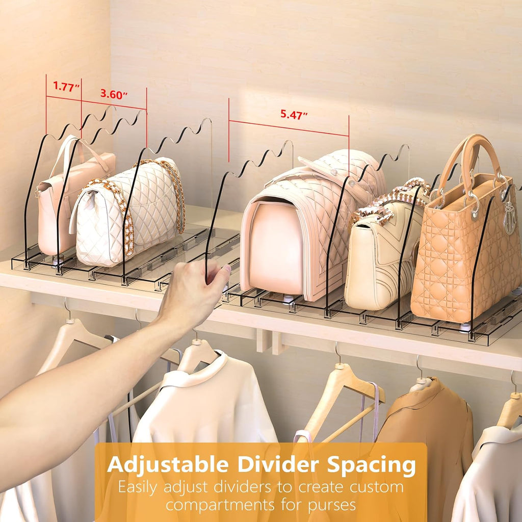 Ronlap Purse Storage Organizer for Closet, Clear Closet Bag Storage Dividers Rack Shelf Purse Dividers for Closet Organization Handbag Separators Closet Purse Organizers and Storage, 2 Pack, Clear