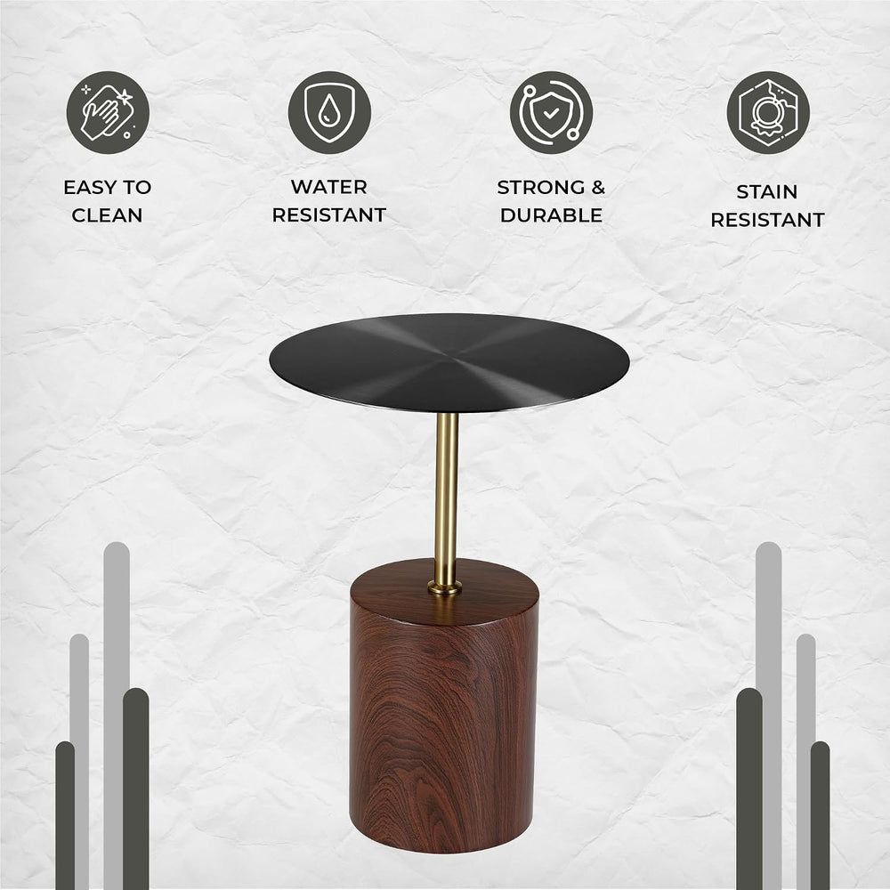 LeisureMod Round Side Table with Modern Stainless Steel Pedestal Base, Chic A...