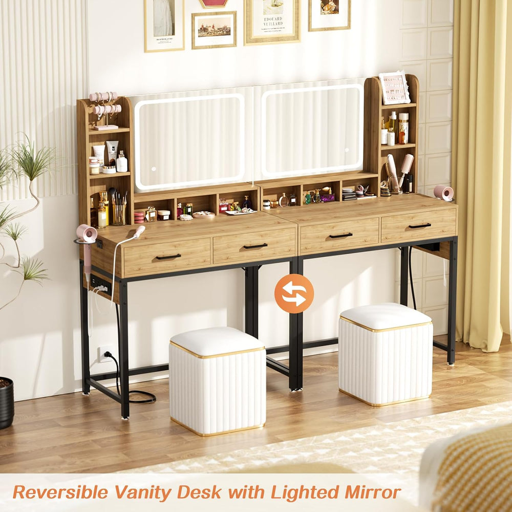 Small Vanity Desk, Vanity Desk with Mirror and Lights, Makeup Vanity Desks wi...
