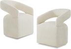 Upholstered Dining Chairs with Casters, Modern Barrel Side Armchair with Rollers for Dining Room, Bedroom, Kitchen, Reading Room, Cream Beige, Set of 2