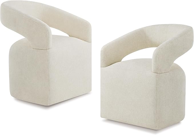 Upholstered Dining Chairs with Casters, Modern Barrel Side Armchair with Rollers for Dining Room, Bedroom, Kitchen, Reading Room, Cream Beige, Set of 2