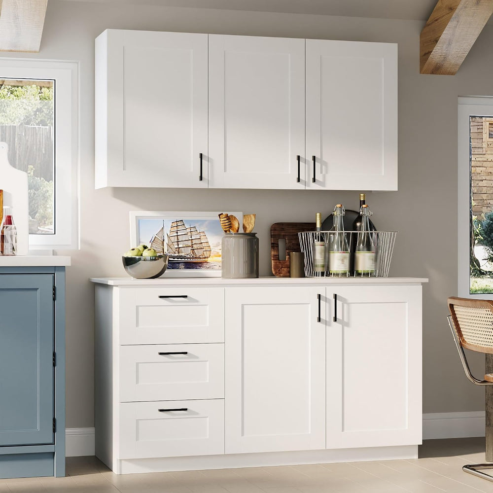 Timechee Modern Kitchen Pantry Storage Cabinet with Wall Cupboard Set, Large ...