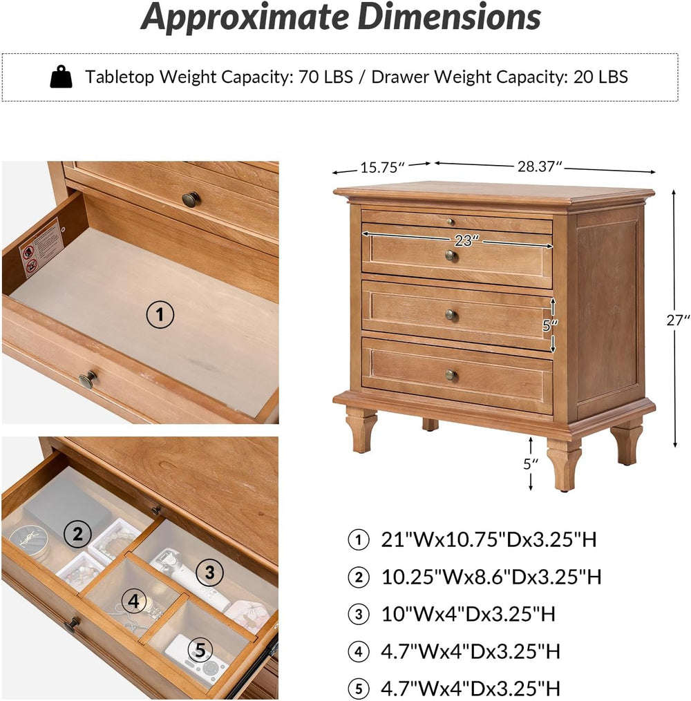 End Table Set of 2 with Charging Station, Solid Wood Organizer with 3 Drawers...