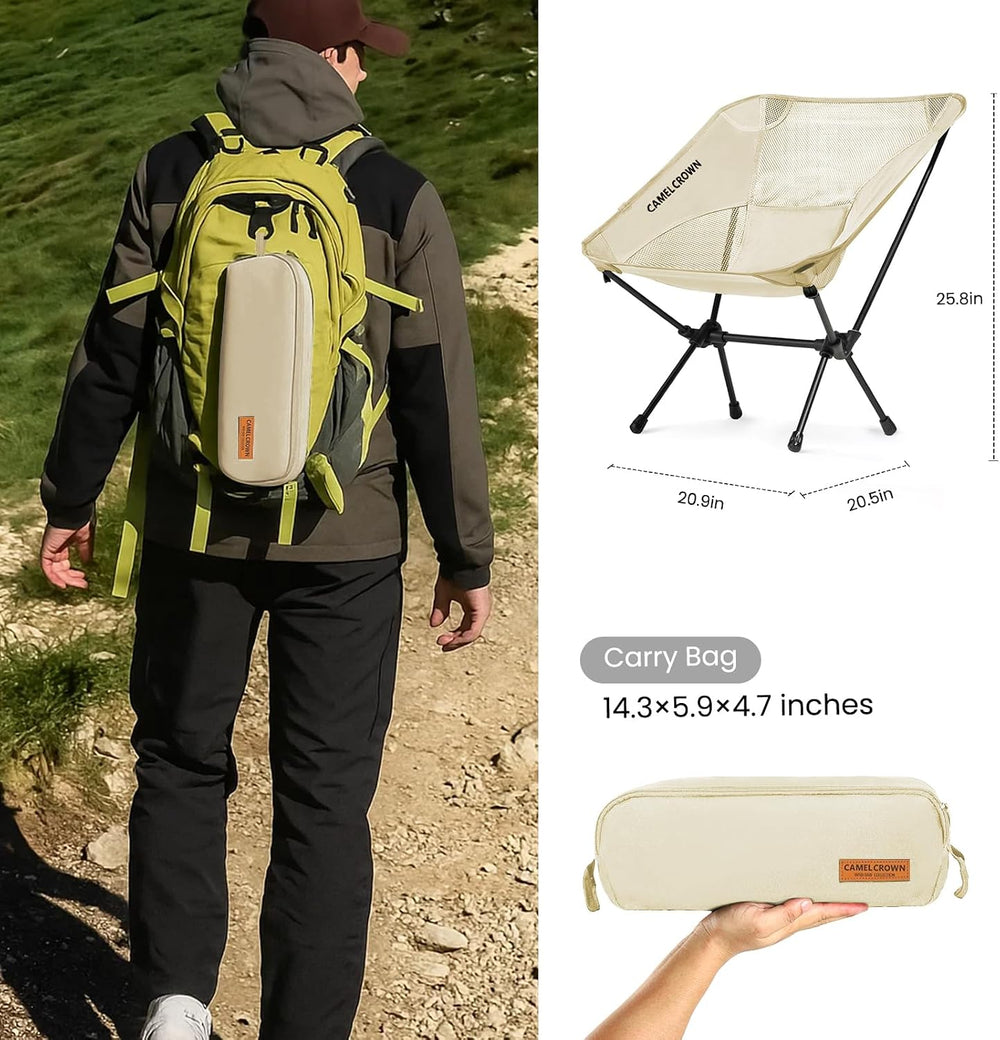 CAMEL CROWN Portable Camping Chair Lightweight Compact Folding Chair Mesh for...