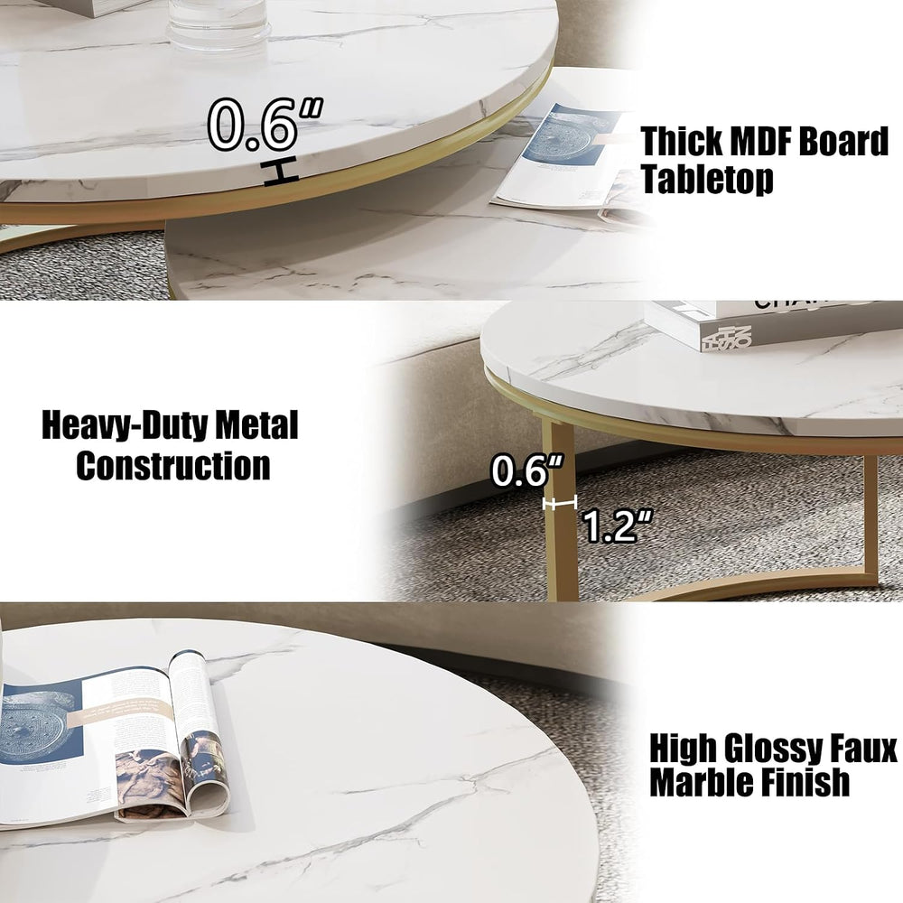 WiberWi Round Coffee Table Nesting Tables Set of 2, Large: Ø 34.0", Smal...