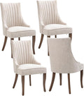 mikibama Linen Dining Chairs Set of 4 Channel Tufted Kitchen Dinner Chair Comfy Fabric Upholstered Accent Chair for Dining Room with Solid Wood Legs (Beige 4pc)