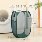 HONOMA Sturdy Mesh Laundry Hamper Basket Bag,Pop up Basket with Side Pocket for Laundry Room, Bathroom, Kids Room, College Dorm or Travel (Pop Vertical, Grey)