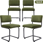 ONEVOG Mid Century Modern Dining Chairs Set of 4, Green Velvet Kitchen Chairs with Tufted Backs, Upholstered Wide Seat, Armless Cantilevered Chairs with Metal Legs for Kitchen Living Room