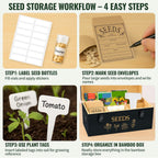 Large Bamboo Wood Seed Storage Organizer Box with Lid, Double-Layer Seal Design Seed Saving Box with Premium Coated Safety Lock, Handles, Extra Seed Envelopes and Labels, Great Gifts for Gardener