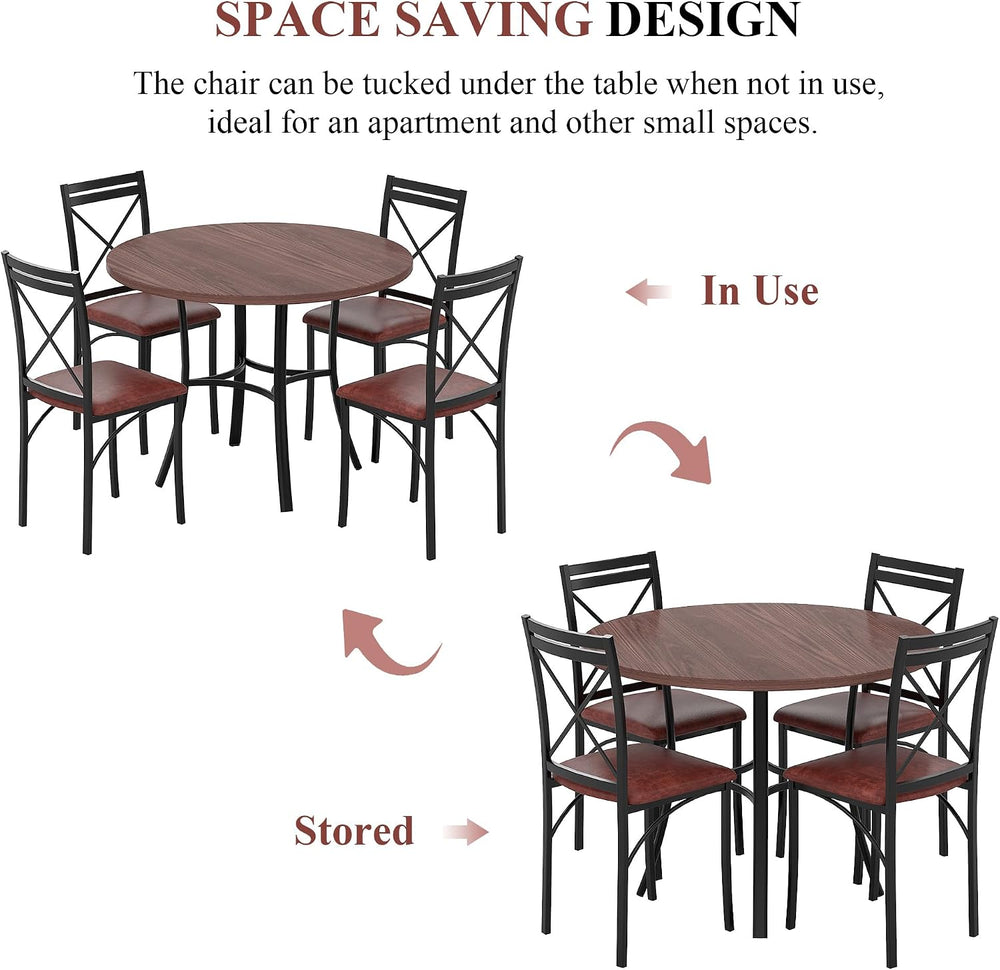 VECELO 5 Piece Dining Table Set for 4, Wood Grain Dinette with Chairs for Kit...