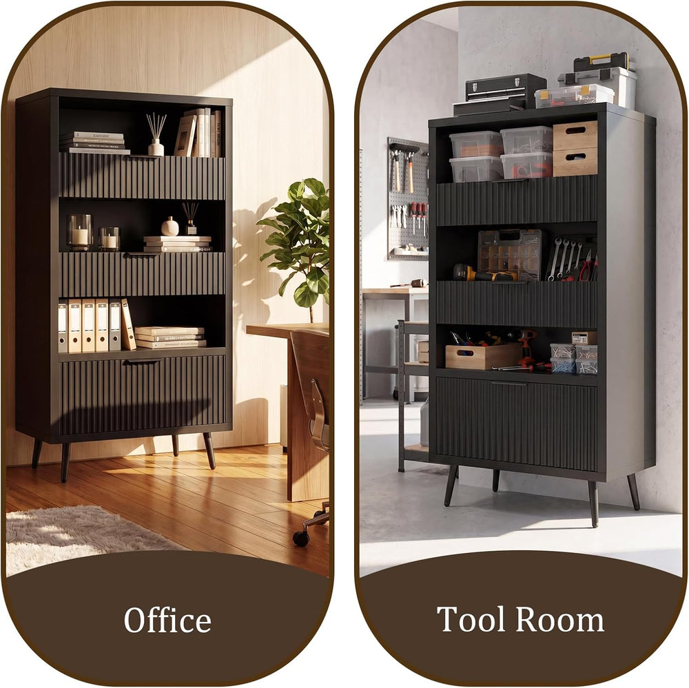 51" Tall Modern Black Storage Cabinet, Freestanding Kitchen Pantry Cabin...