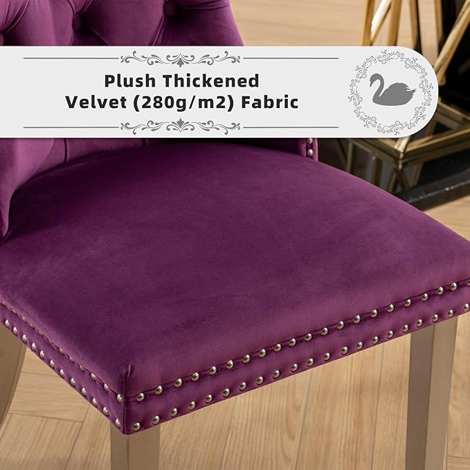 Velvet Upholstered Dining Chairs Set of 8, Modern Kitchen Side Chairs with Na...