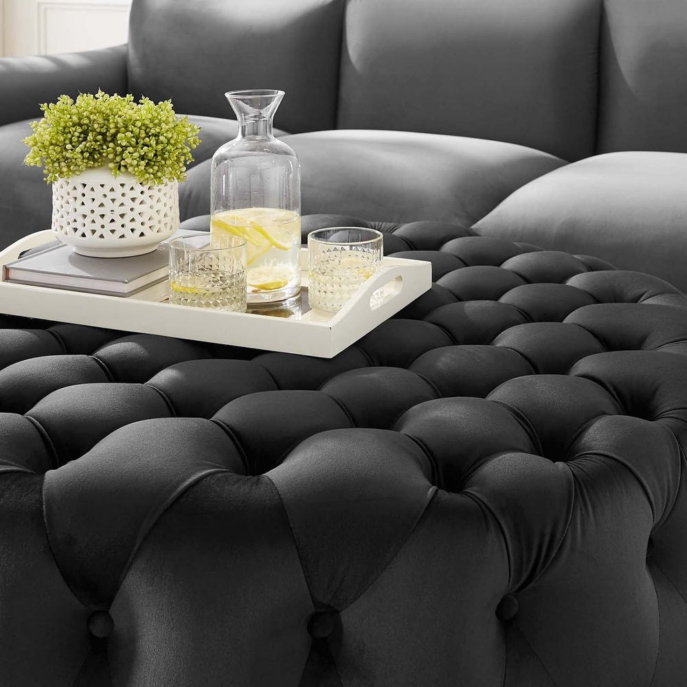Modway Amour Tufted Button Large Round Performance Velvet Ottoman in Black
