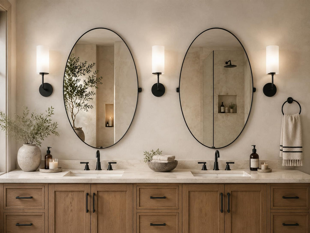 Black Pivot Mirror, 24 x 36 Inch Oval Bathroom Mirror for Wall, Tilting Metal...