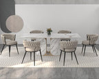 KCC Fabric Dining Chairs Set of 6, Modern Dining Chair with Metal Legs, Woven Upholstered Dining Chairs for Dining Room, Kitchen, Vanity, Living Room (Beige)