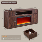 Modern Fireplace TV Stand with 36" LED Electric Fireplace for 80 inch TVs, 32" Tall Entertainment Center w/Drawers &Adjustable Shelves, Wood Media Console w/Curved Profile Design for Living Room,Brown