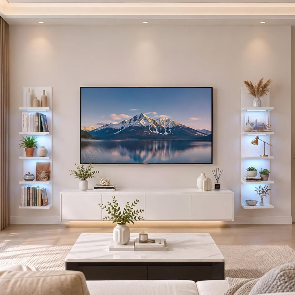 5 Tier Wall Shelf Unit, White, RGB Lack Shelf with Light