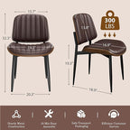 Dining Chairs Set of 8, Mid-Century Modern Upholstered PU Leather Chairs with Walnut Bentwood Back and Metal Legs Adjustable Feet for Kitchen Dining Living Room, Dark Brown Vertical Stripes