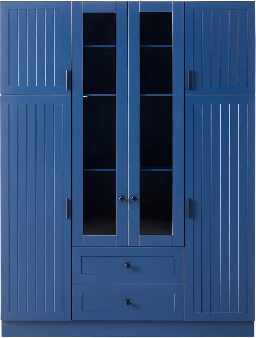 Modern Pantry Storage Cabinet with Adjustable Shelves and Drawers, 6 Doors Wo...