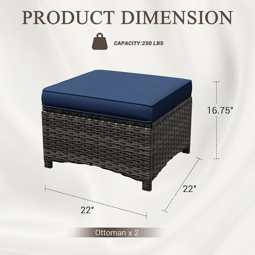 Outdoor Wicker Ottoman Set of 2, Patio Swivel Rattan Ottoman with Thick Cushi...