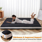 Full Size Futon Mattress - Fleece Foldable Japanese Floor Mattress - Super Soft Fuzzy Sleeping Pad for Adults - Tatami Mat Suitable for Camping & Guest & RV Mattress- Black (Full:80"L x 54"W x 4"Th)