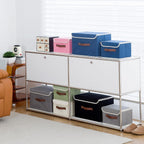 Collapsible Storage Boxes Baskets with Lid Cotton Linen Fabric Storage Bins with Faux Leather Handles Decorative Washable Cube Organizer Container for Home Closet Bedroom (Gray, Small Size)