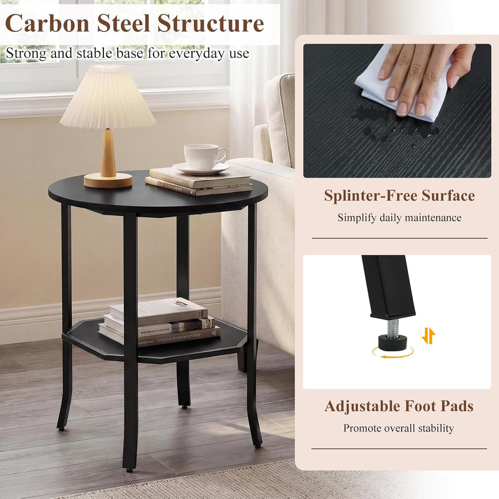 GOFLAME 2-Tier Round End Table, 20” Couch Sofa Side Table with Octagonal Stor...