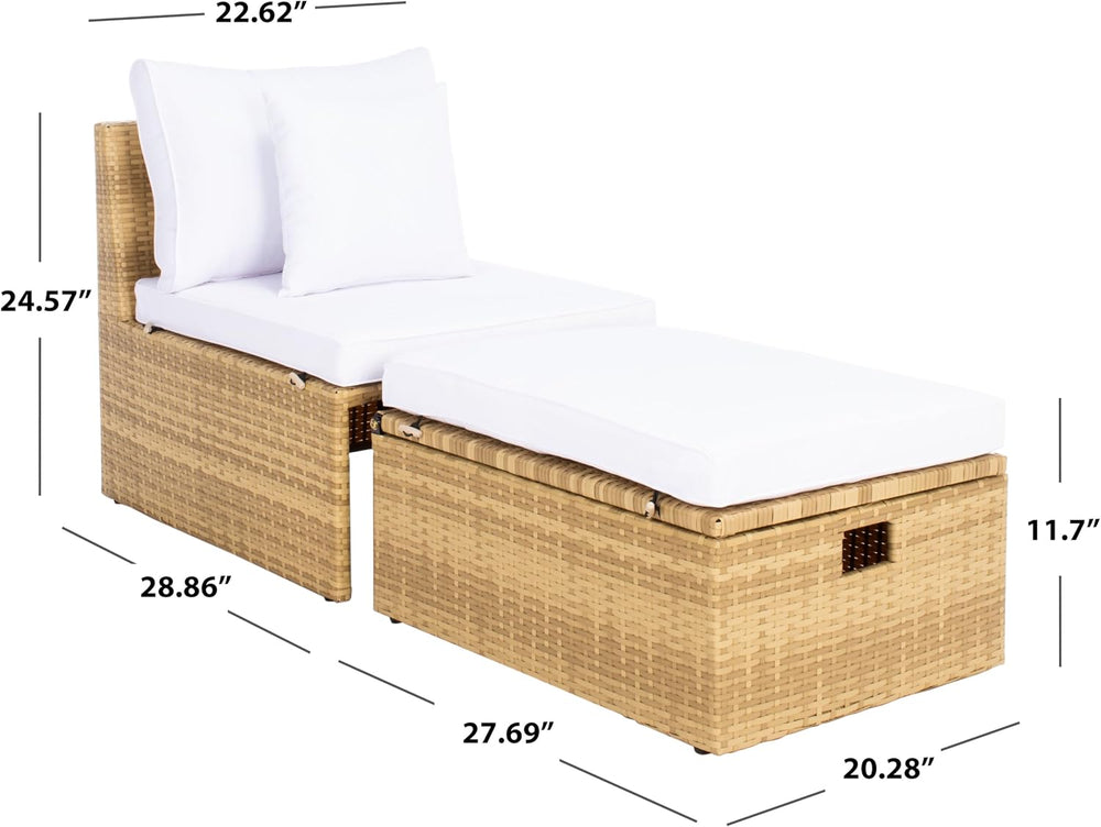 SAFAVIEH Outdoor - Pramla Settee and Ottoman Set - Natural & White - Stee...