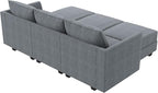 HONBAY Modular Sectional Sleeper Sofa with Storage, Convertible Modular Sectional Sofa with Reversible Chaise Sectional Couch for Living Room, Bluish Grey