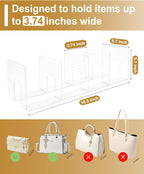 2-Pack Purse Organizers for Closet with 8 translucent Dustproof Storage Bags, Clear Acrylic 8-Slot Handbag Storage Shelf, No Assembly – Keeps Your Handbags Upright, Clear L