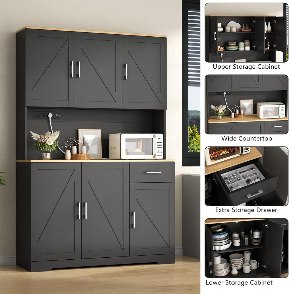 71" Tall Kitchen Pantry Storage Cabinet with Charging Station,Farmhouse ...