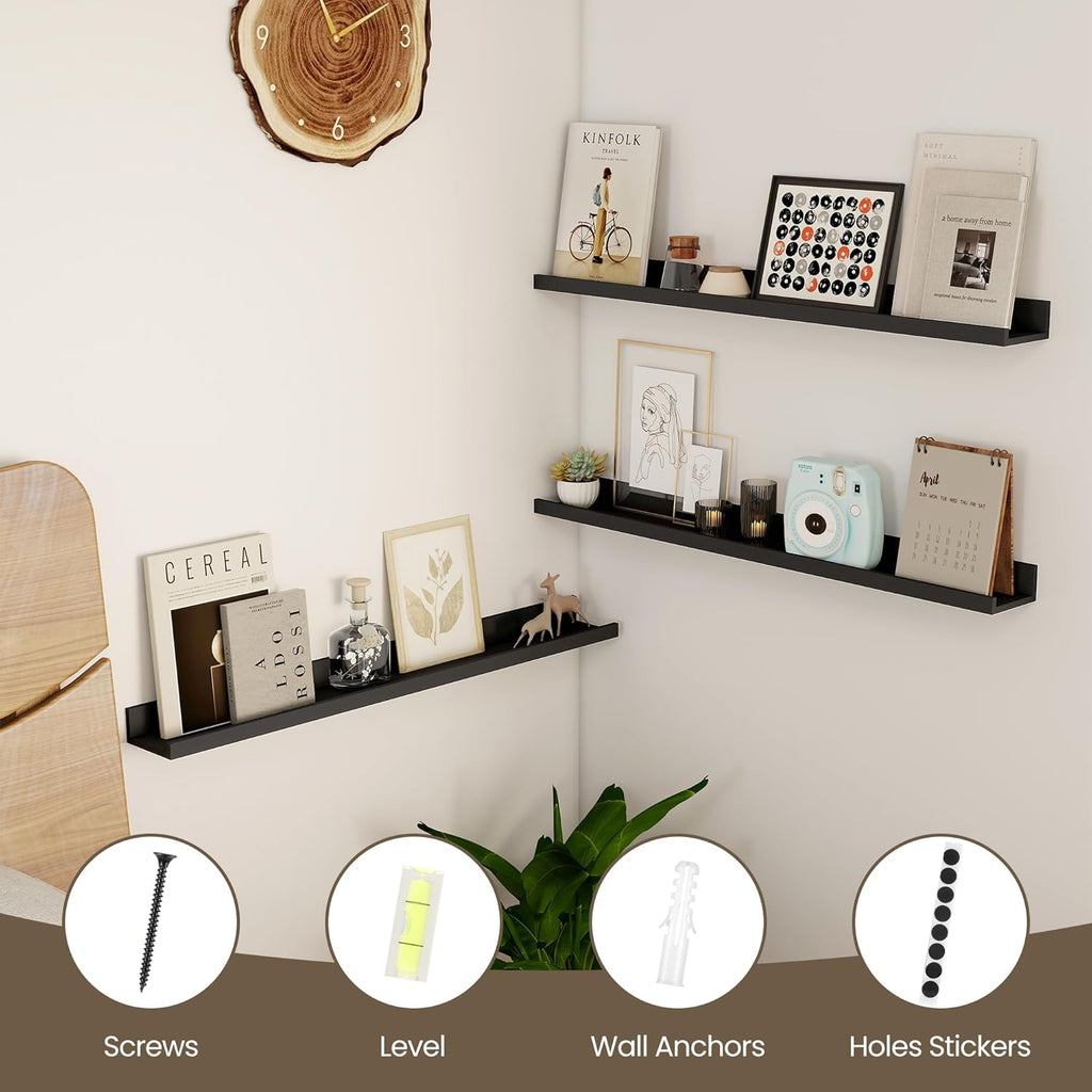 Axeman 30 Inch Floating Shelves Black | Picture Ledge Shelf Set of 2 | Rustic Picture Shelf for Wall with Ledge | Black Wall Shelves with Lip | Photo Ledges Nursery Bookshelf
