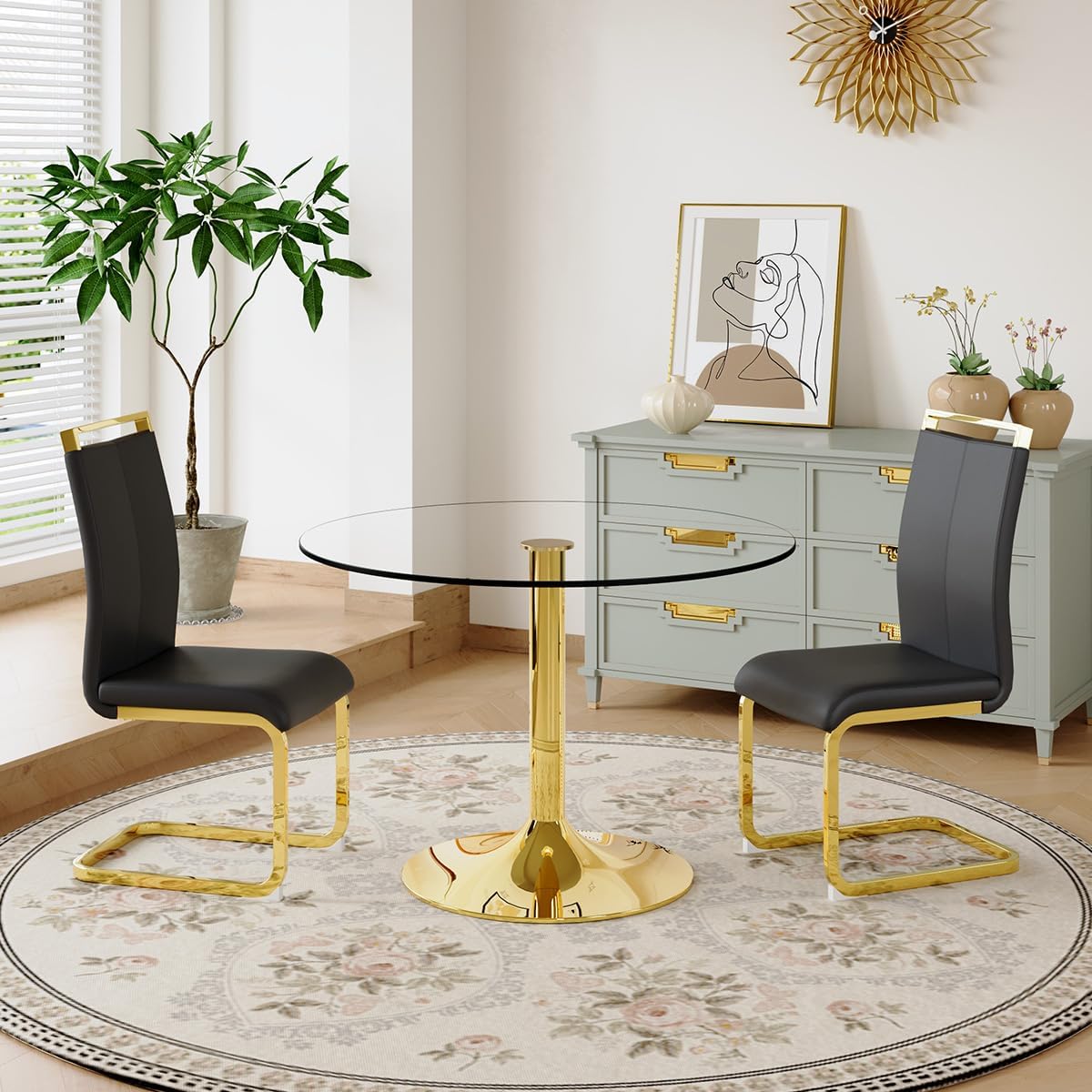 gopop Dining Chairs Set of 2, Faux Leather Dining Chairs with Plated Chrome Metal Frame, Modern Kitchen Chairs Set with Padded Seat High Back for Dining Room, Kitchen Room, Living Room.