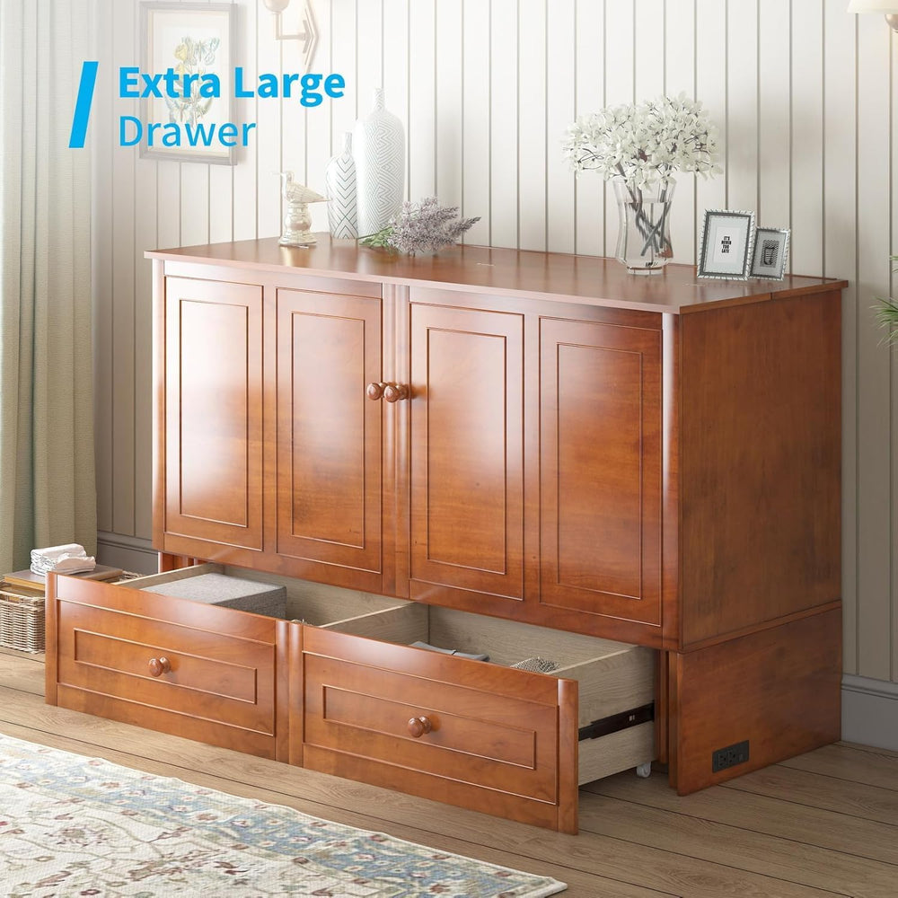 Mjkone Murphy Bed Cabinet Queen with Tri-fold Mattress, Murphy Chest Bed with...