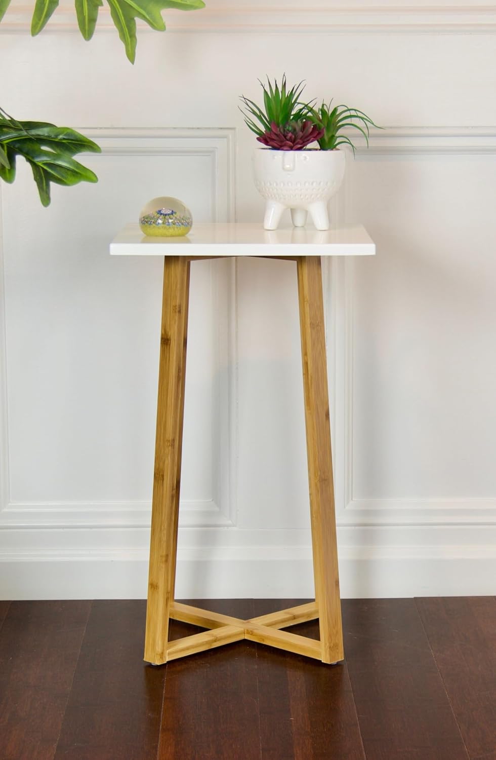 Solid Bamboo Frame Square Plant Stand (White)