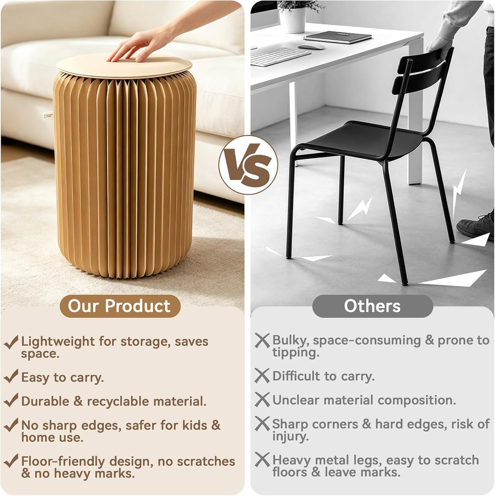 PAPER JAZZ 17in Foldable Stool Portable Stool for Adult House Decor Brown