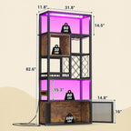 82.6" Tall Bar Cabinet with Power Outlets, 6-Tiers Reversible Wine Cabinet with LED Lights, Glass Holder & Wine Rack, Liquor Storage Cabinet Coffee Bar Station for Dining Living Room, Rustic Brown