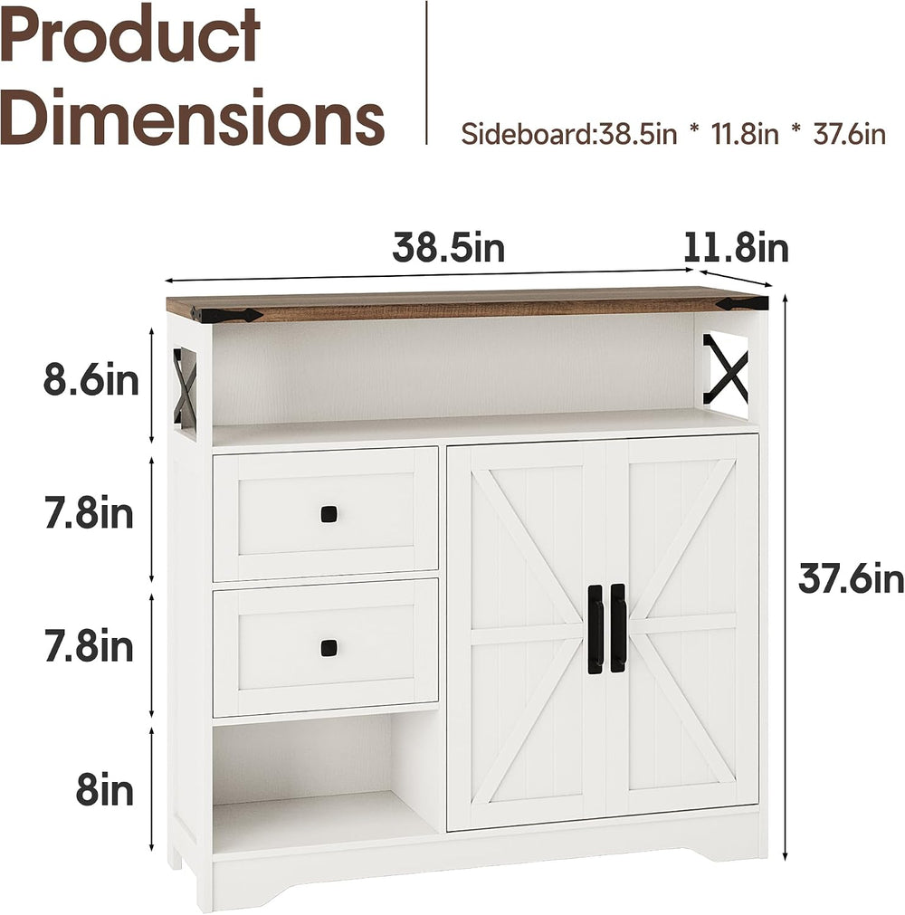 Fameill Farmhouse Storage Cabinet with Drawers and Open Storage, White