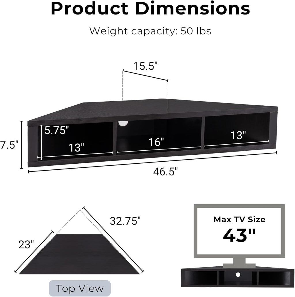 24/7 Shop at Home French 47 inch Modern Floating TV Stand with Storage, Floating Corner Shelf for Wall, Wood Entertainment Center with Shelves for Living Room, Bedroom, Family, Cappuccino Brown