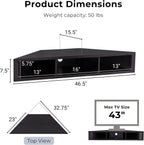 24/7 Shop at Home French 47 inch Modern Floating TV Stand with Storage, Floating Corner Shelf for Wall, Wood Entertainment Center with Shelves for Living Room, Bedroom, Family, Cappuccino Brown
