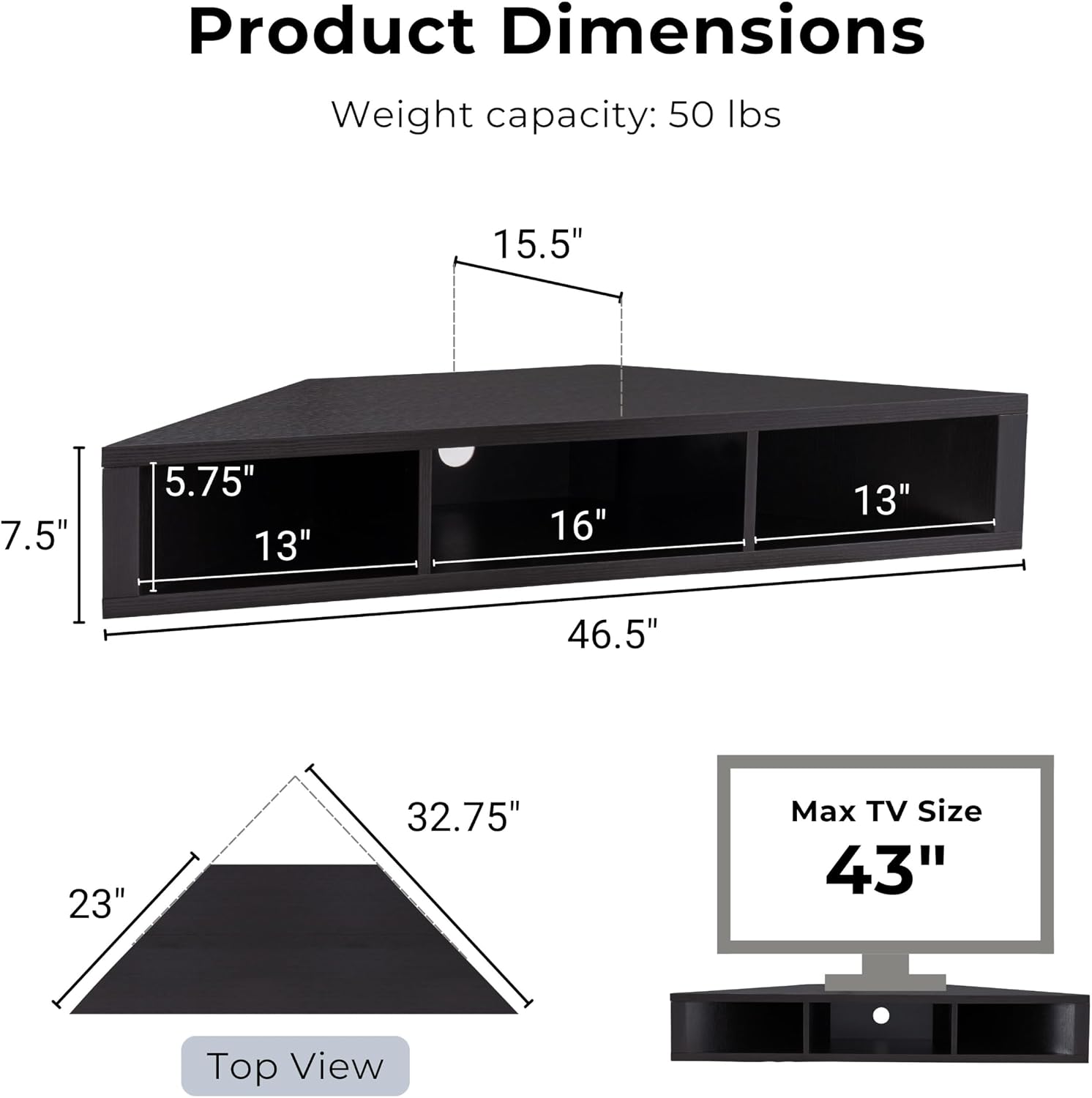 24/7 Shop at Home French 47 inch Modern Floating TV Stand with Storage, Floating Corner Shelf for Wall, Wood Entertainment Center with Shelves for Living Room, Bedroom, Family, Cappuccino Brown