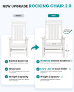 SERWALL Oversized Outdoor Rocking Chairs Set of 2, Oversized HDPE Porch Rockers for Adults, All-Weather Composite Patio Rocking Chairs, White