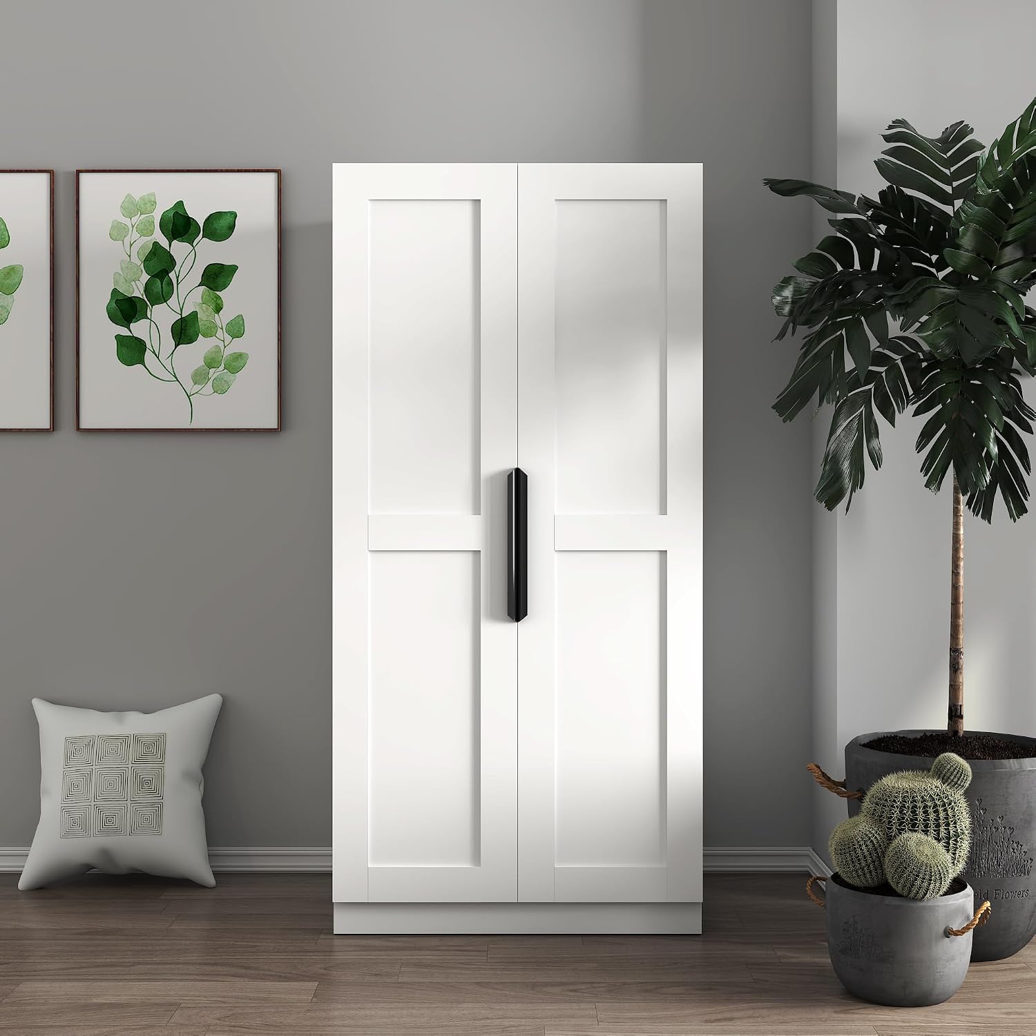 62.99in Kitchen Pantry Cabinet, Freestanding Buffet Cupboards Sideboard with Doors & Shelves, Kitchen Pantry Storage Cabinet Multiple Storage Space, for Living Dinning Room (White)