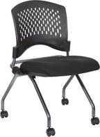 Office Star Deluxe Ventilated Plastic Wrap Around Back Folding Nesting Chair 2 Pack, Coal FreeFlex Fabric