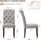 Upholstered Tufted Dining Room Chairs Set of 2, Parsons Kitchen Chairs with Padded Seat and Solid Wood Legs, Fabric Accent Side Diner Chair for Dining Room/Kitchen/Living Room, Light Grey